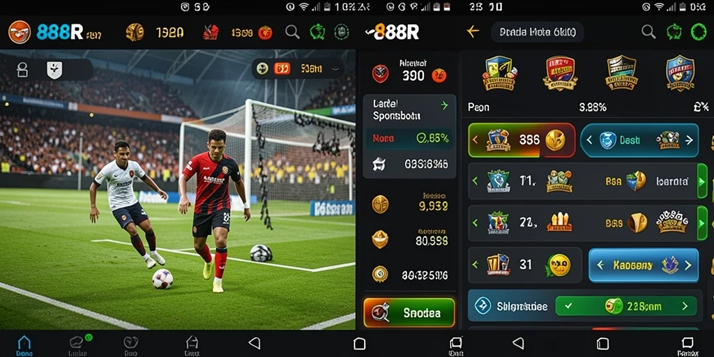 Tampilan utama aplikasi 888R dengan pilihan taruhan olahraga.