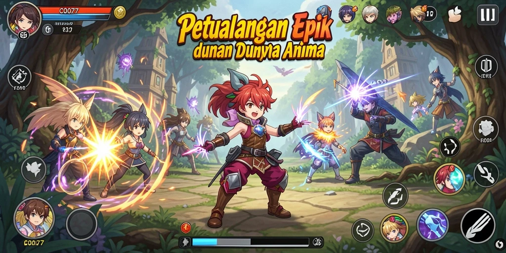Tampilan gameplay C0077 dengan aksi seru karakter Anime.