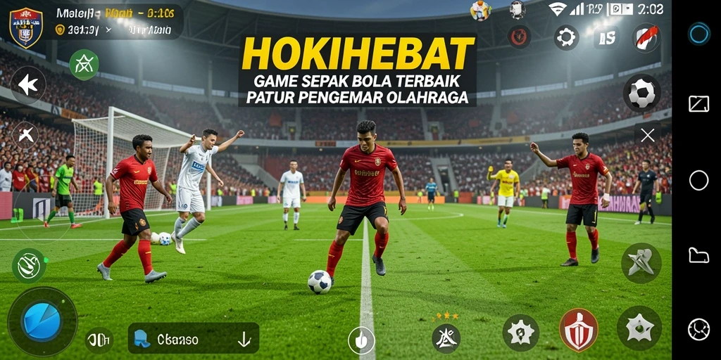 Tampilan gameplay yang mengesankan dalam HOKIHEBAT dengan aksi sepak bola yang intens.