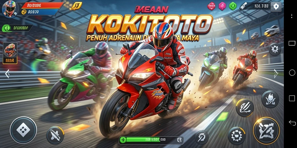 Screenshot KOKITOTO menampilkan aksi balapan motor yang intens.