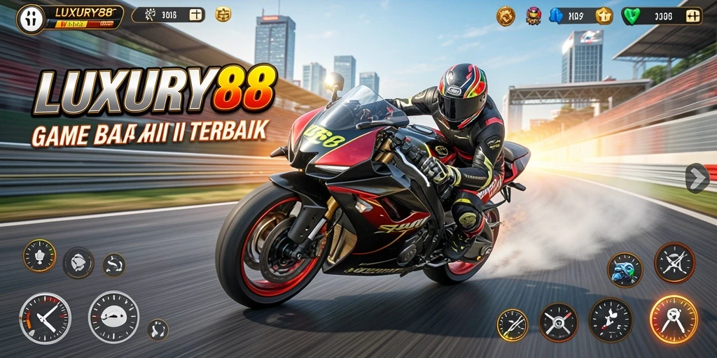 Gameplay LUXURY88 menampilkan aksi balapan motor yang mendebarkan dan grafis menakjubkan.