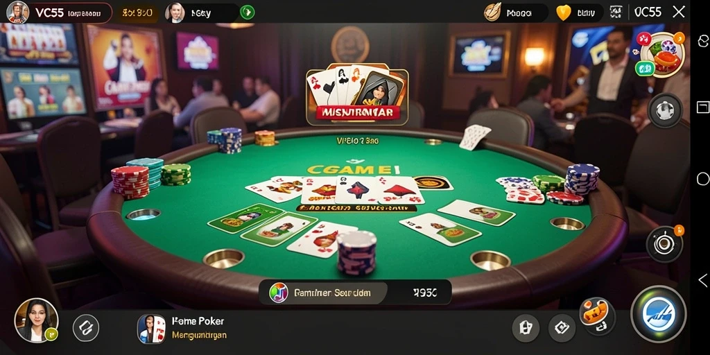 Tampilan gameplay poker yang seru dan menegangkan di VC55.