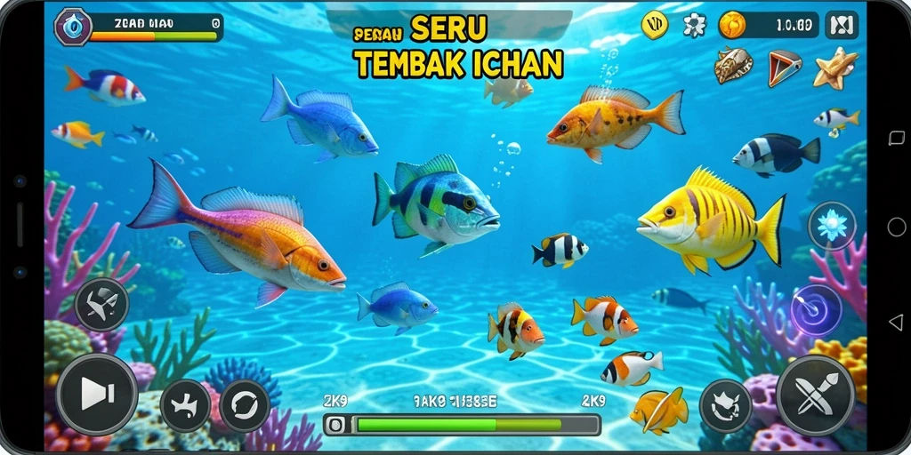 Screenshot menunjukkan tampilan seru gameplay Tembak Ikan.